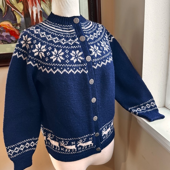 Hand Knit Norwegian Sweater in Navy & White  from O Allers Bergen, Norway - M-L - Picture 6 of 11